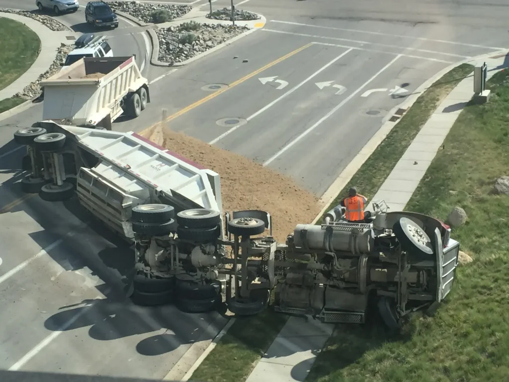 A truck in a rollover accident